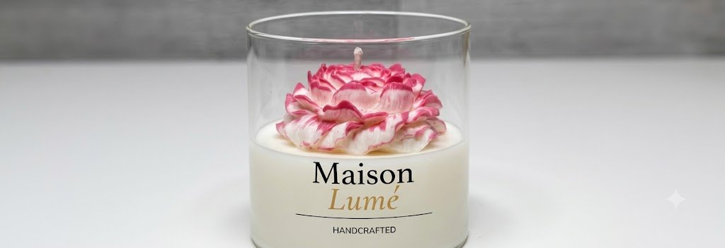 Layered candle jars on pastel checkerboard