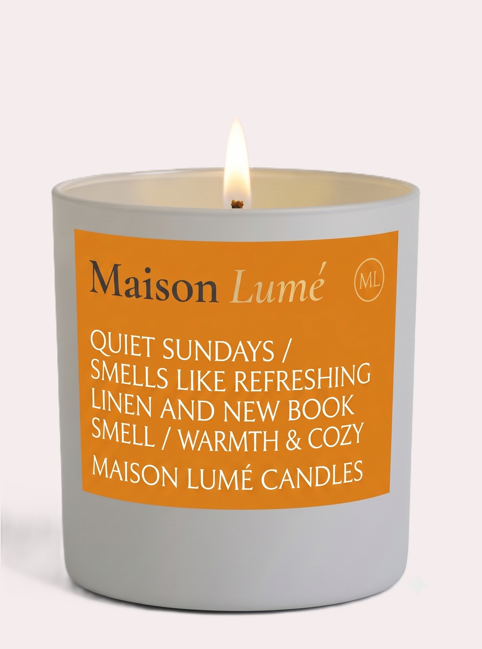 Quiet Sundays candle, refreshing linen and new book scent